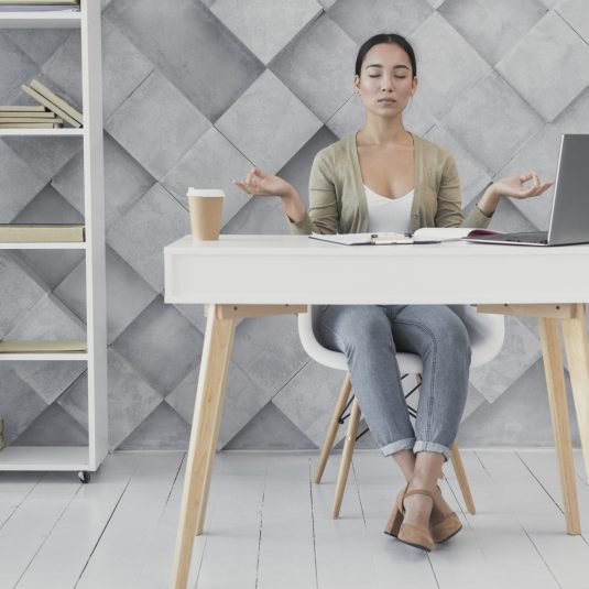 front-view-young-woman-office